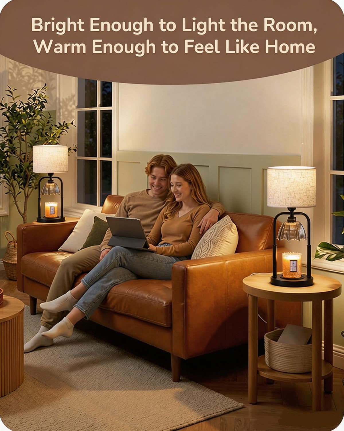 Table Lamp Candle Warmer Flameless 2.5- 6.5in Height Adjustable Timer Dimmer Wax Melt Warmer Lamp for Large 3 Wicks Jar Candles Modern Bedside Lamp for Mothers Day House Warming Home Decor Living Room