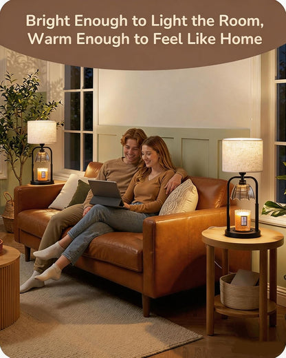 Table Lamp Candle Warmer Flameless 2.5- 6.5in Height Adjustable Timer Dimmer Wax Melt Warmer Lamp for Large 3 Wicks Jar Candles Modern Bedside Lamp for Mothers Day House Warming Home Decor Living Room