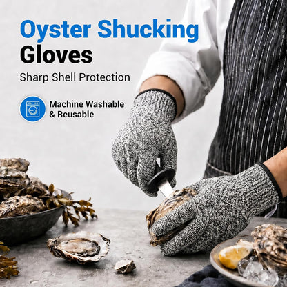Safe & Savvy Cut Resistant Gloves Food Grade, ANSI A5 Kitchen Safety Gloves for Meat Cutting, Mandoline Slicer, Oyster Shucking, Wood Carving, Fish Fillet & Butcher, Grey (Medium)