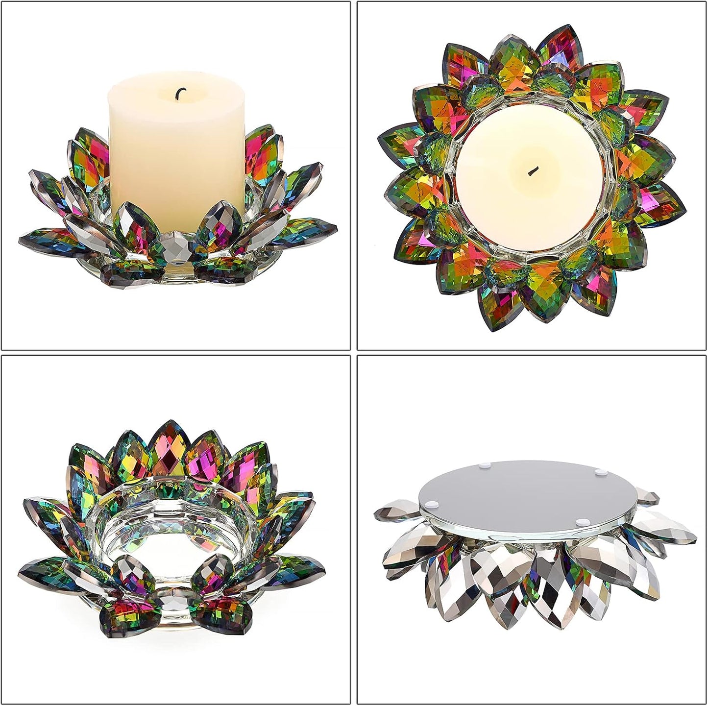 OwnMy Crystal Lotus Flower Candle Holder for Pillar Candles up to 3 Inch | Clear Lotus Flower Pillar Candle Holder Tea Light Holder, Glass Lotus Petal Votive Candle Stand for Wedding Party Home Decors