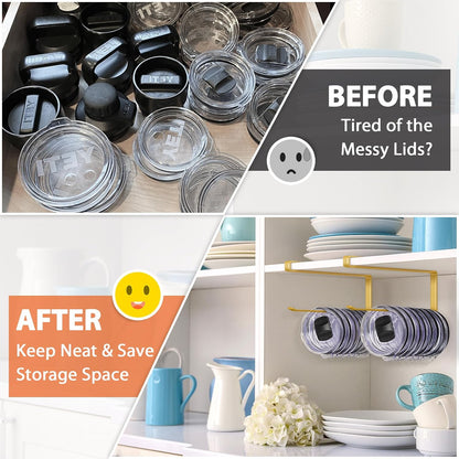 Tumbler Lid Organizer, Versatile Tumbler Lid Storage Holds 10 Lids, Black | Space Saving Cup Lid Organizers Inside Cabinet Tumbler Lid Hook for Kitchen Organizer and Storage, Paper Towel Rack Hanger
