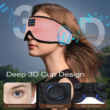Sleep Mask with Bluetooth 5.4 Headphones, Removable 3D Eye Cups, Timing Sleeping Headphones for Side Sleepers, Wireless Music Eye Mask Speakers for Men, Women, Tech Gifts, Pink