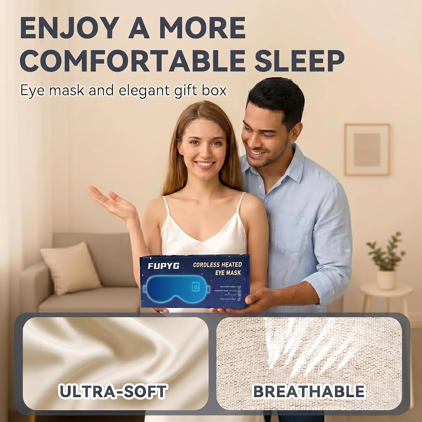 Cordless Heated Eye Mask for Dry Eyes Relief, Rechargeable Warm Eye Compress with 3 Temps, Washable Cover & Bonus Shell, Electric Eye Heating Pad for Sleep, Stye, Travel (Pink & Beige Gold)