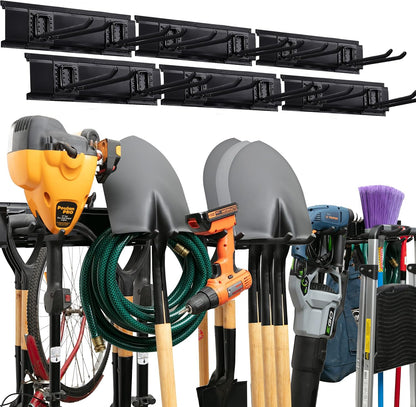 Garage Tool Organizer Wall Mount, 64", 4 Racks 8 Hooks, 400 lbs | 400 lbs, anti-rust carbon steel, garden tool organizer & storage rack for garage organization, shovels, rakes & tools