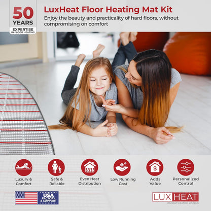 LuxHeat 60 sqft Floor Heat System, Prog Thermostat - 120V Heated Floor Mat