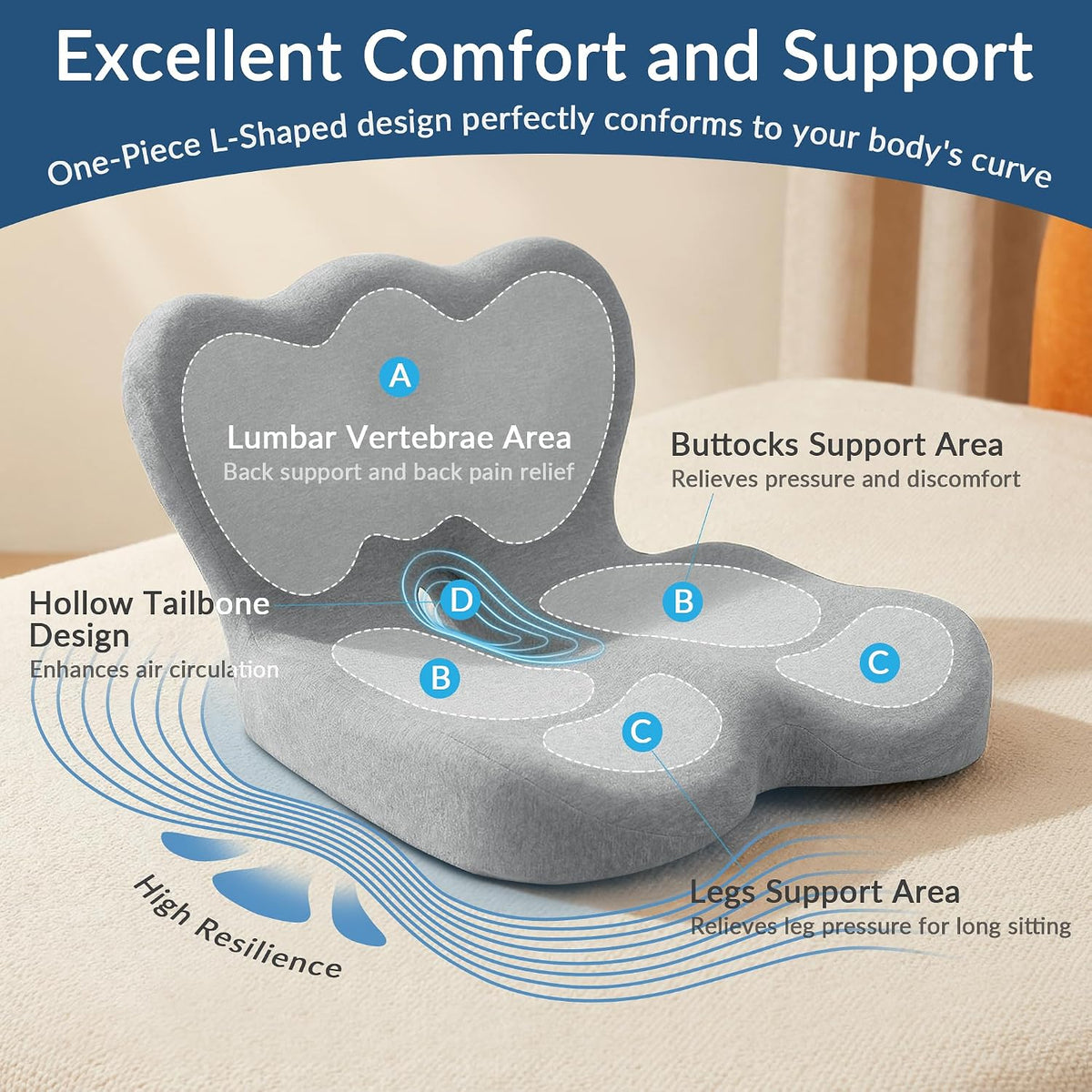 Exclusivo Mezcla Memory Foam Seat Cushion, Grey