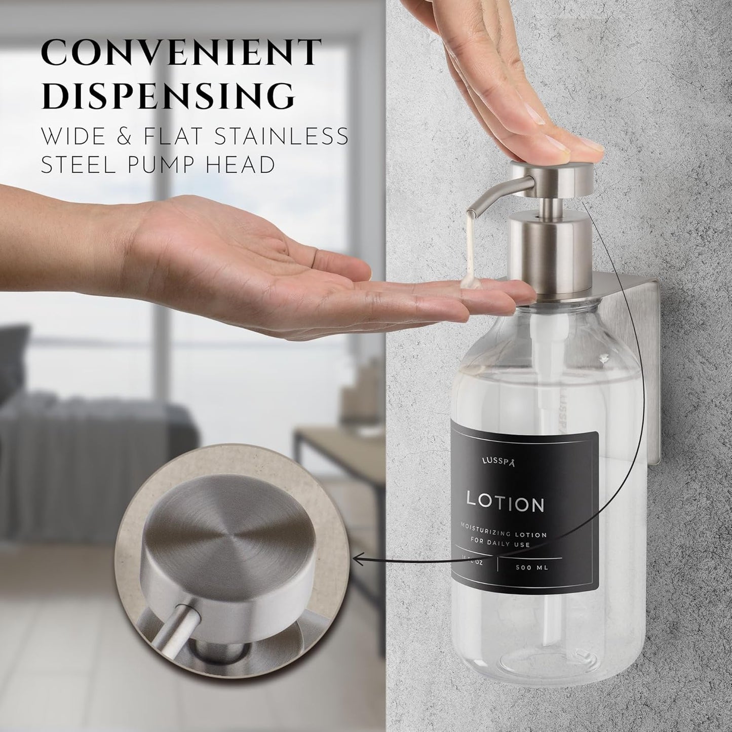Shower Shampoo Dispenser Wall Mounted – 3 Refillable 16.9 oz Clear Bottles with Stainless Steel Pumps & No-Drill Adhesive Holders – Soap Dispenser Set for Bathroom (3 X Clear/Silver)