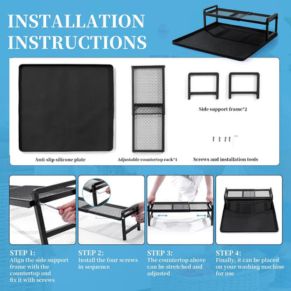 Washer Dryer Countertop with Adjustable Shelf, Expandable Washer and Dryer Countertop with Non-Slip Mat, Universal Fit Large Space Laundry Room Organization(23.6x8.6x7in)