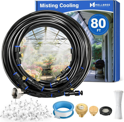 Mellbree Misters for Outside Patio 45FT/14M, Pre-Assembled Misting Cooling System with 12 Brass Nozzles & 3/4" Adapter, Outdoor Mister for Patio, Garden, Greenhouse, Pavilion, Dog House, Chicken Coop