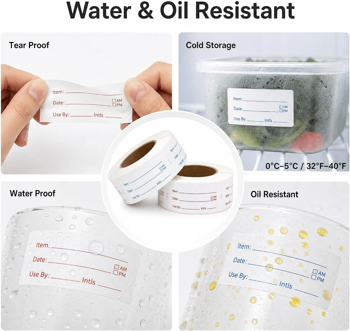 Food Labels for Containers, 2 Rolls, 500 Each, Meal Prep Kitchen Storage.