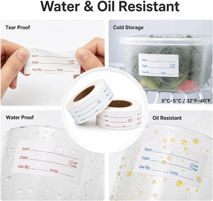 Food Labels for Containers, 2 Rolls, 500 Each, Meal Prep Kitchen Storage.