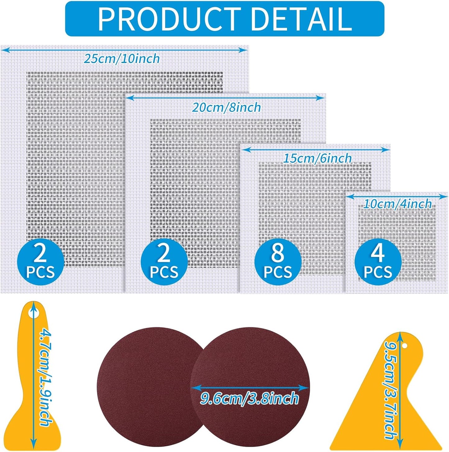 Drywall Repair Kit 20 Pack Aluminum Wall Repair Patch Kit, 2/4/6/8 inch Fiber Mesh Over Galvanized Plate, Dry Wall Hole Repair Patch Metal Patch with Extended Self-Adhesive Mesh (20 Pcs)