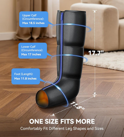 Calf & Leg Air Compression Massager with Heat for Circulation, Charcoal‌ Black