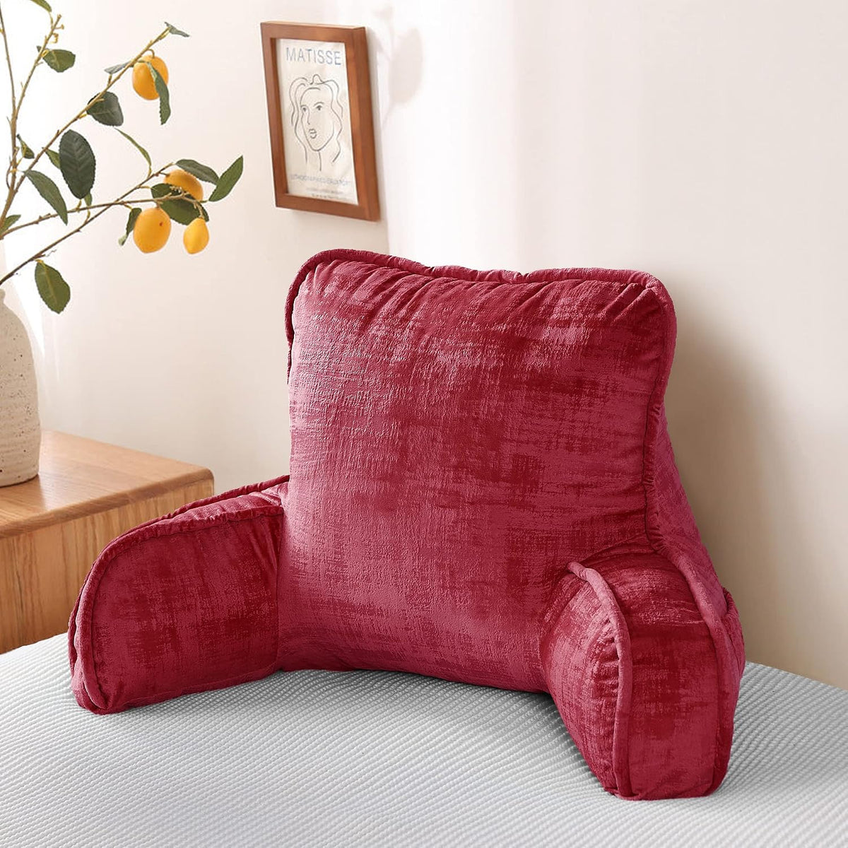 DIY Assembly Art Velvet Backrest Reading Bed Rest Pillow with Arms & Pockets, 18" H for Sitting in Bed Couch Sofa, Back Support Cushion with Removable Cover, 20"x18"x17", Aqua
