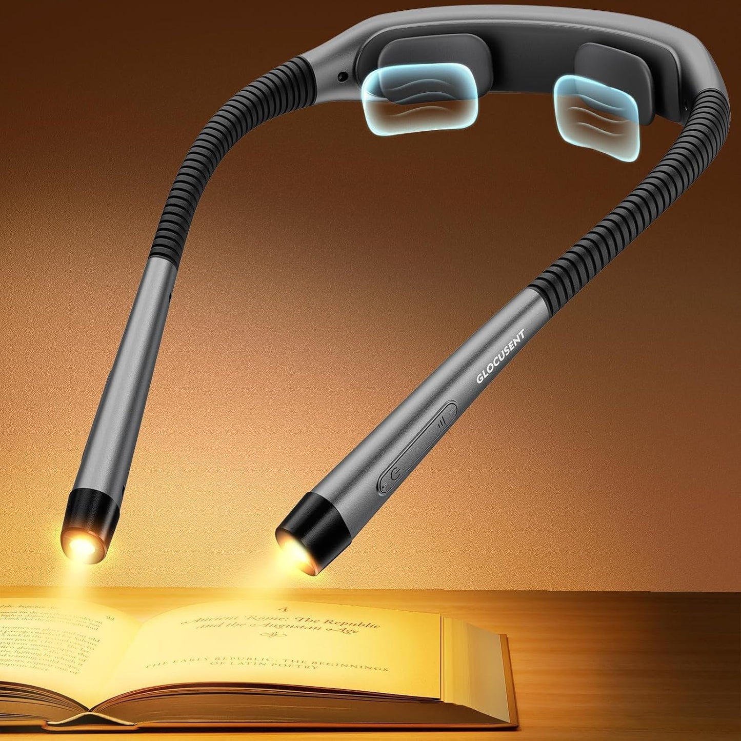 Glocusent Neck Light with Timer, 100 Hours Book Light for Bedtime Reading | Neck Reading Light, 3-Color, 5 Brightness, Bendable, Ergonomic, 1600mAh, Rechargeable, Eye Care, Sleep Aid, Travel Lock, Gift