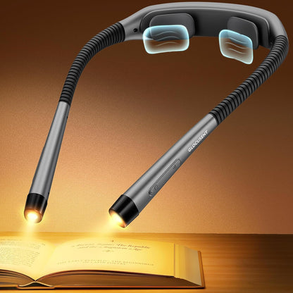 Glocusent Neck Light with Timer, 100 Hours Book Light for Bedtime Reading | Neck Reading Light, 3-Color, 5 Brightness, Bendable, Ergonomic, 1600mAh, Rechargeable, Eye Care, Sleep Aid, Travel Lock, Gift