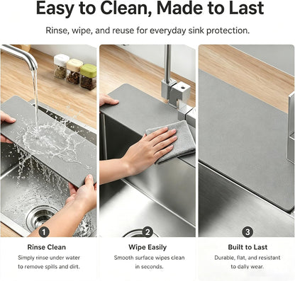 29"L x 5.5"W Customizable Grey Faucet Mat: Quick Dry Extra Absorbent Sink Mat & Bathroom Counter Protector - Freely Custom Cuttable with 2 or 3 Hole Faucet Design - Extra Long Splash Guard Pad