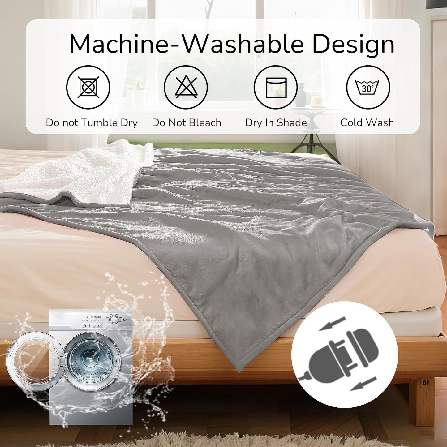 Electric Heated Blanket Full Size 72"x84" – Light Gray | ETL for Safe Overnight, 4 Heat Settings & 10H Auto Off, Dual-Sided Microplush Sherpa for Home Night, Machine washable