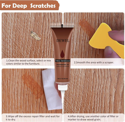 DEWEL Wood Furniture Repair Kit, New Upgrade Wood Fillers, Furniture Touch Up Markers, Wax Sticks, Wood Putty with Beeswax for Cracks, Wood Hole, Scratches, Floor, Table, Door
