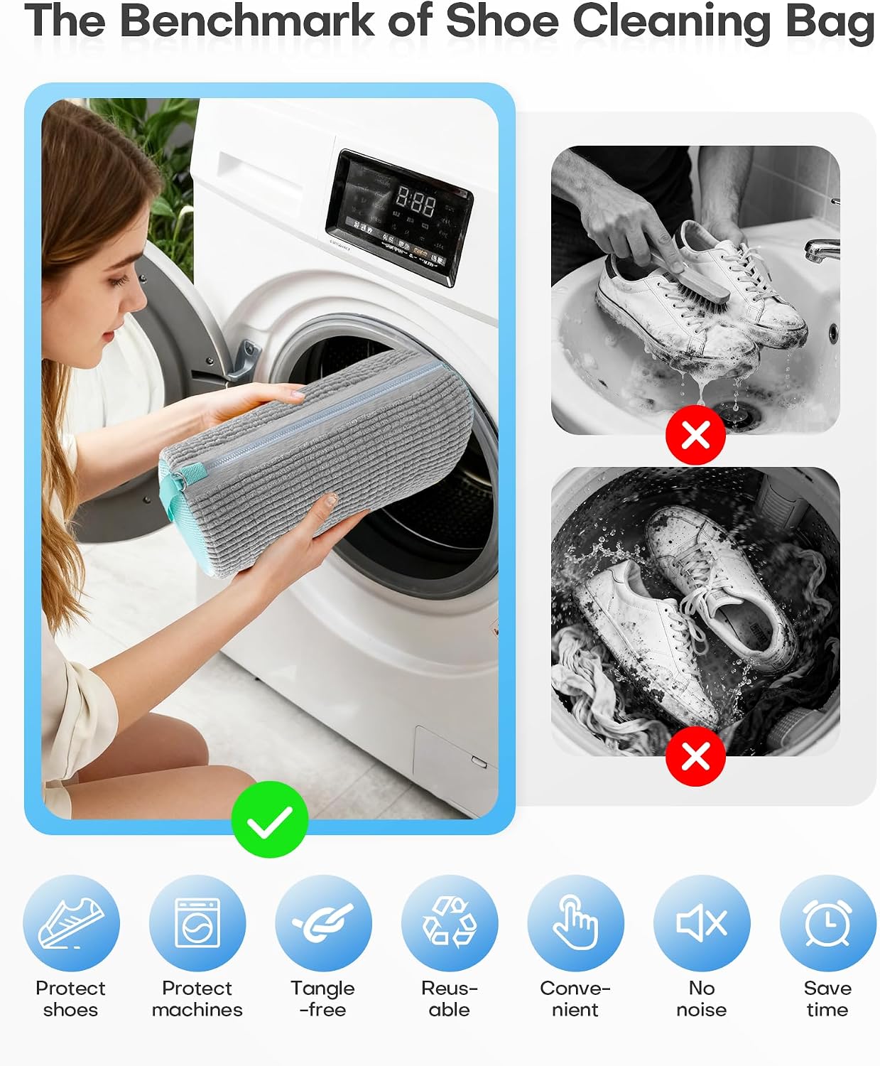 3-IN-1 Laundry & Shoe Washing Machine Bag : Laundry Shoe Bag for Washer & Dryer,Shoe Cleaning Bag for Sneakers,Tennis,Self-locking Zipper & Microfiber,Include 3 Laundry Bag & 2 Shoe Bag