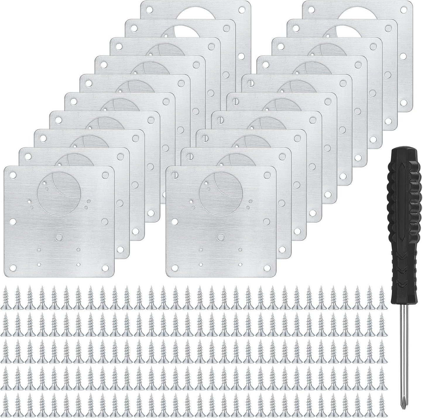 10 Pcs Cabinet Hinge Repair Plates Kits,Kitchen Cupboard Door Hinge Repair | repair plate,Stainless Steel Hinge Repair Fixing Bracket Plate Kit with Screws/Screwdriver for Kitchen Furniture CabinetDoor