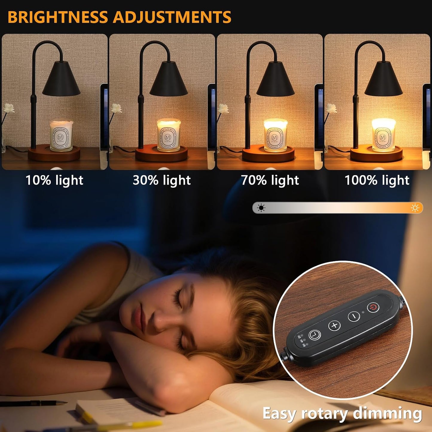 Candle Warmer Lamp with Timer and Dimmer,Electric Gold Light Gifts for Women Melt Wax Warmer Lamp with 2 Bulbs for Candle Jars House Warming New Home Decor Bedroom