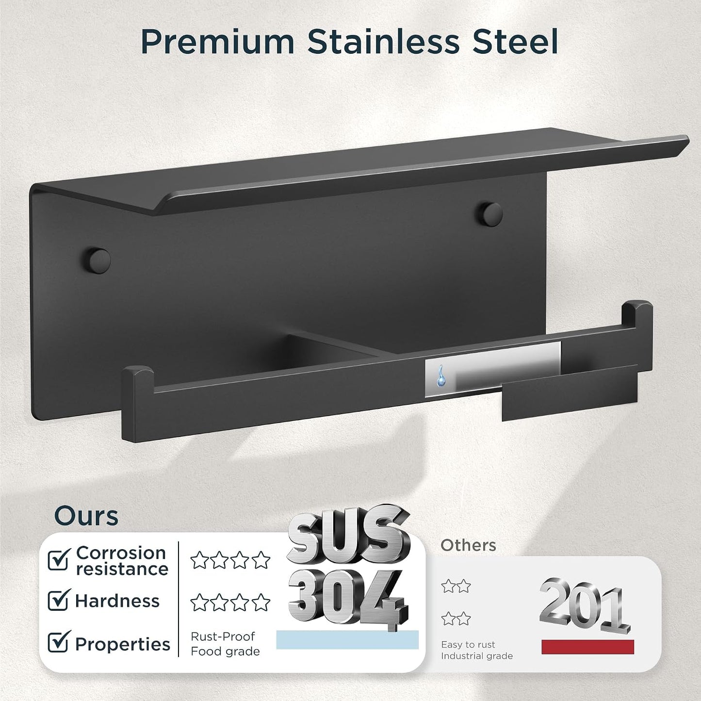 FORIOUS Toilet Paper Holder with Shelf, Commercial Toilet Paper Dispenser | Brushed Nickel | SUS304 Stainless Steel Wall Mount Double Bathroom Tissue Roll Holder for Hotel, Apartments, etc