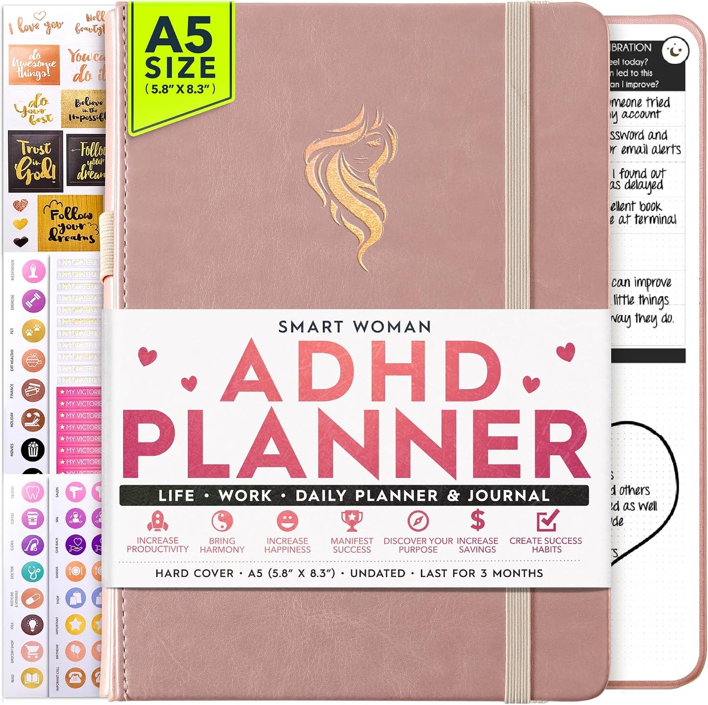 Freedom Mastery Daily Journal of Gratitude, Productivity & Habit Tracker | Undated 90-Day Planner with Daily Reflection, Mindfulness, Positivity, Vision Board & Stickers, Gratitude Journal for Women