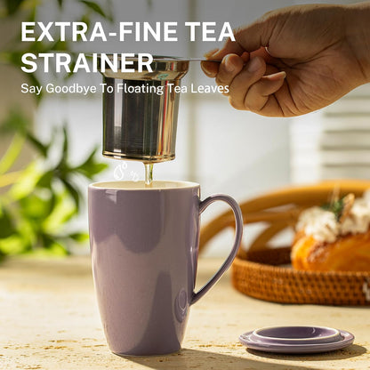 Sweese 15oz Porcelain Tea Mug with Infuser and Lid – Microwave Safe, Ergonomic Handle, Lead-Free Glaze, for Loose Leaf Tea