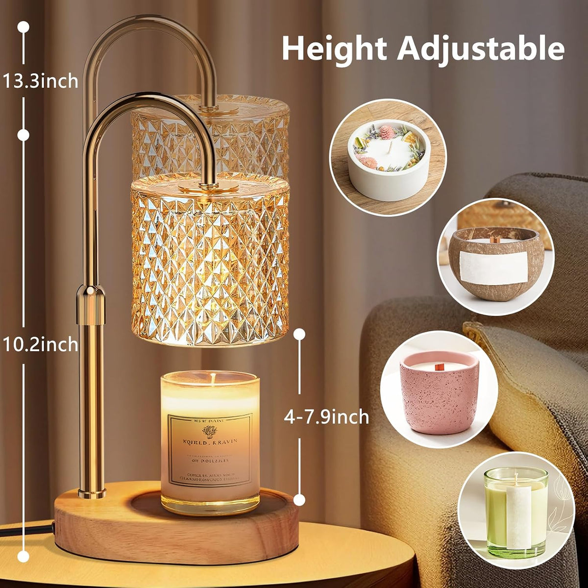 Candle Warmer Lamp with Timer Dimmer Adjustable Height for New Home Decor, Birthday Gifts for Women,Candle Warmer for Women Mom Christmas Mother's Day Gfit