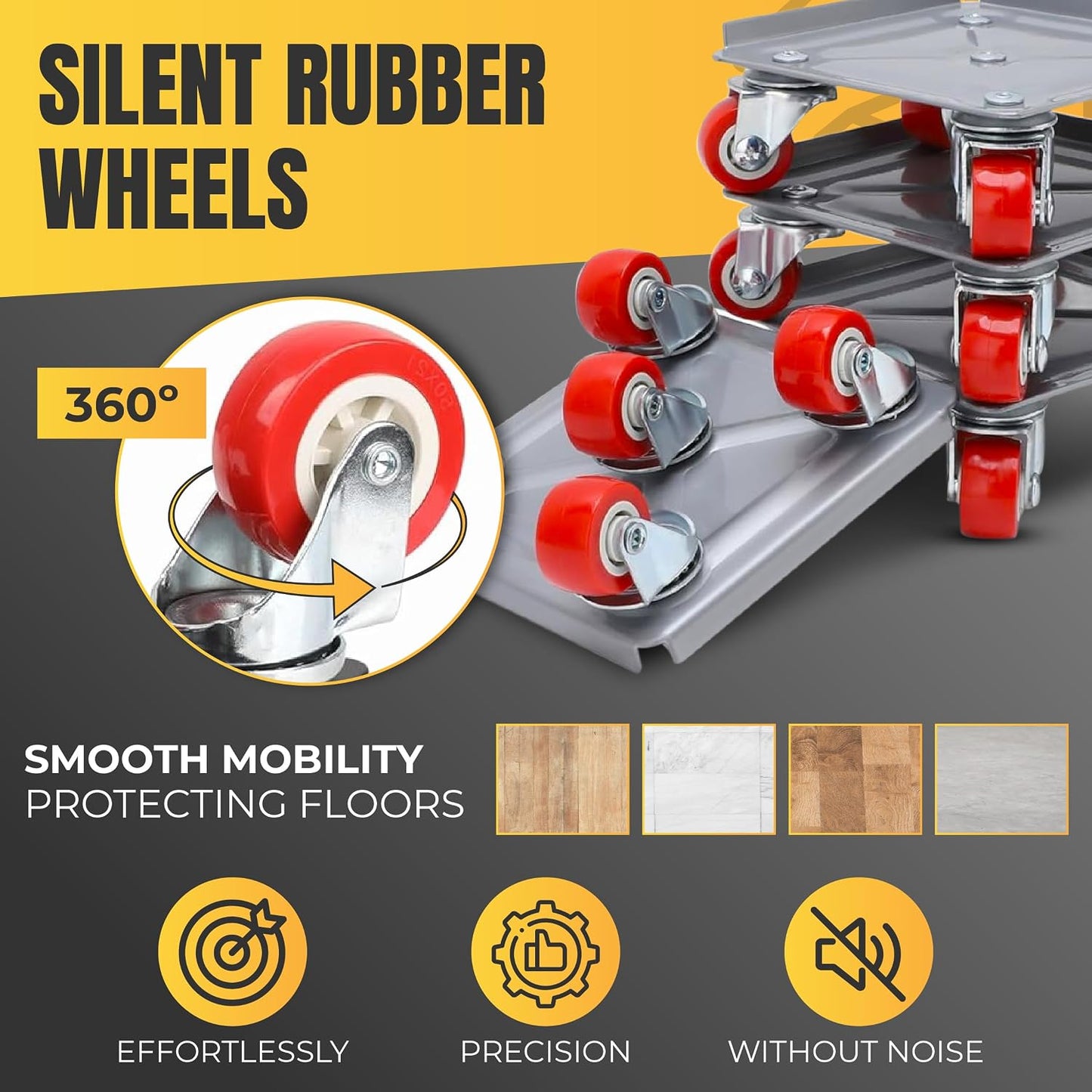 Furniture Moving Dolly Set – Heavy Duty 2300 lb Capacity, 5-Wheel System with Lifter Tool, 360° Swivel Casters, Floor-Safe Design, Includes Gloves & Bag – Move Heavy Items Easily
