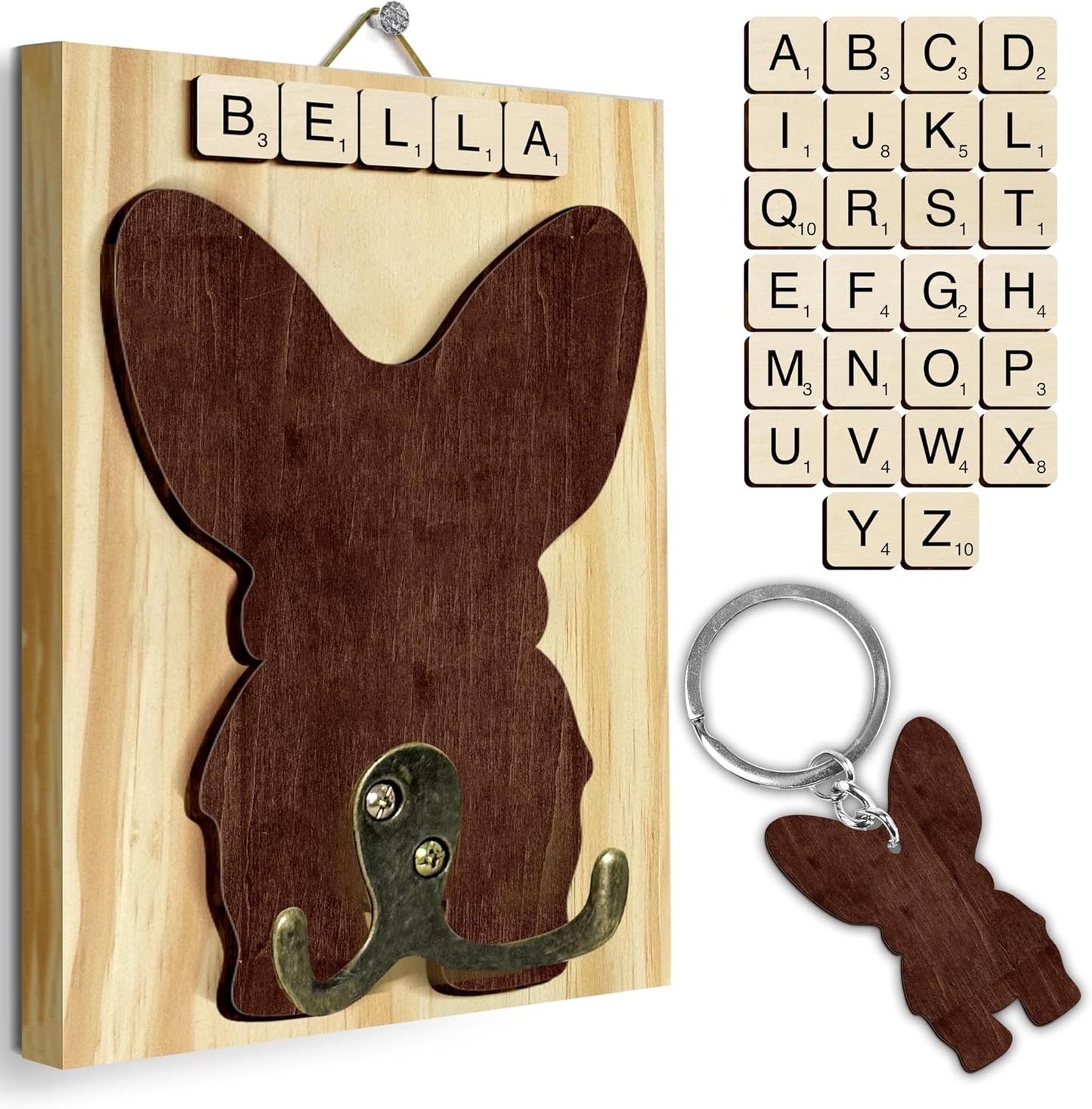 Dog Leash Holder Wall Mount, Pet Harness Hanger with Scrabble Letters, Dog Collar Organizer for Entryway, Memorial Cat Leash Holder for Wall, Pet Loss Gifts, Keepsake, Home Decor PF212-NAT