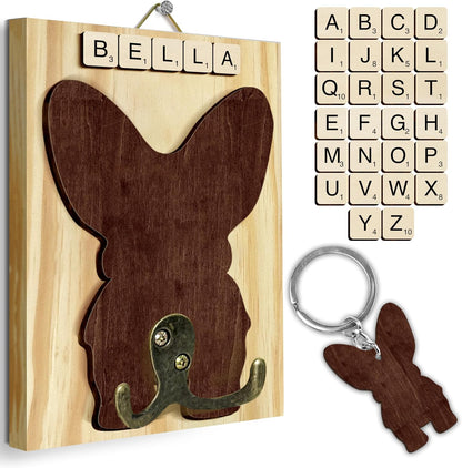 Dog Leash Holder Wall Mount, Pet Harness Hanger with Scrabble Letters, Dog Collar Organizer for Entryway, Memorial Cat Leash Holder for Wall, Pet Loss Gifts, Keepsake, Home Decor PF212-NAT