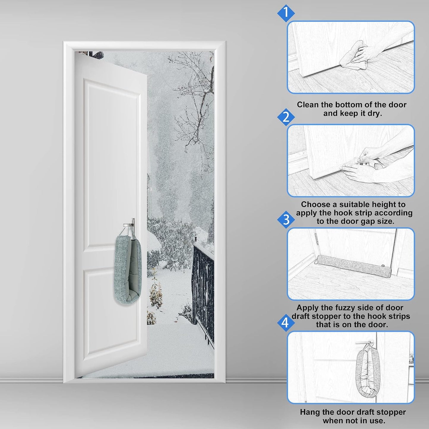 NABOWAN Weighted Door Draft Stopper — Triangular Under-Door Gap Filler for Gaps up to 3", Wind Noise Blocker, Energy Saver for Home Room Essentials, 32 Inch Gray