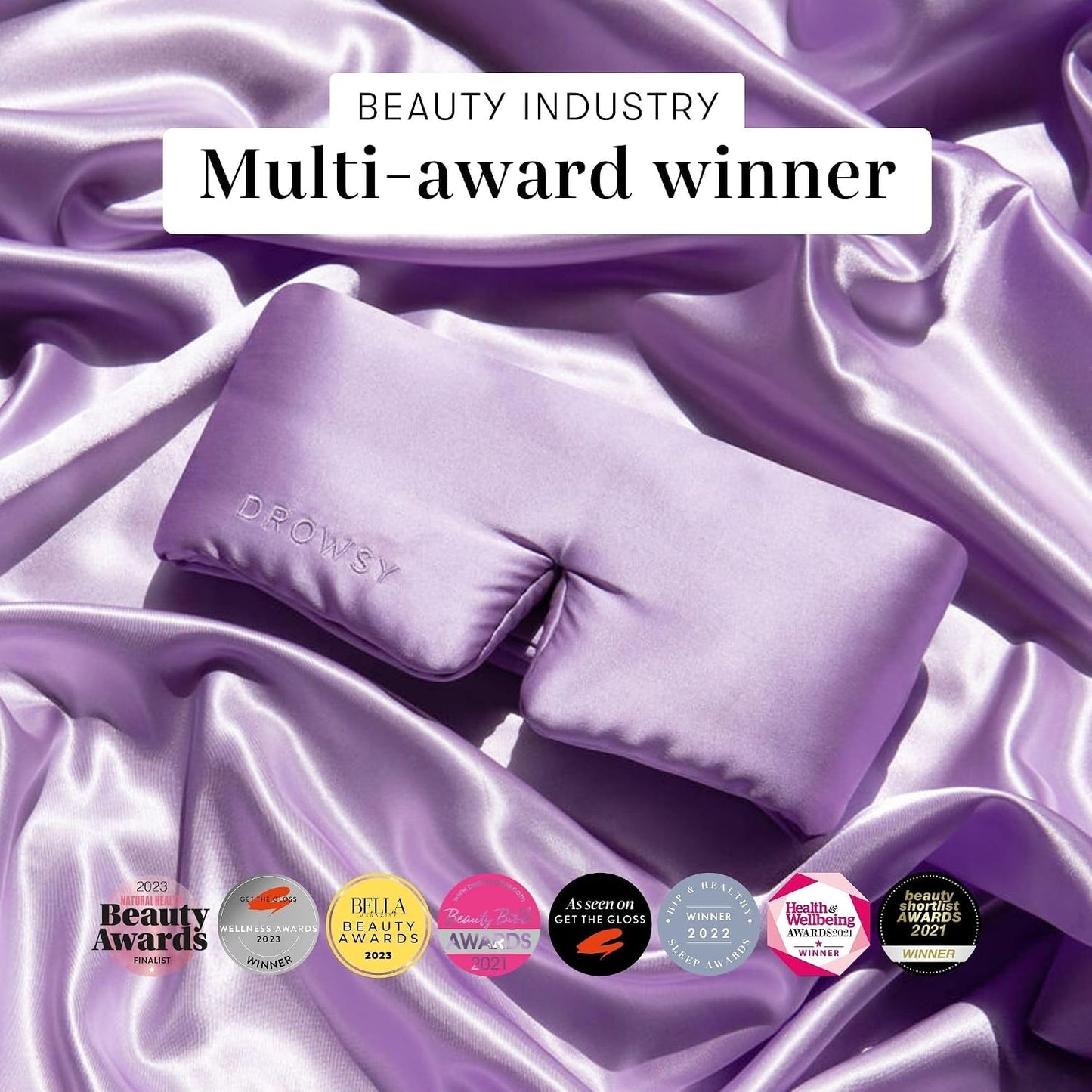 DROWSY Silk Sleep Mask - Face-Hugging, Padded Cocoon for Luxury Sleep in Total Darkness - 100% Pure Mulberry Silk, Skin-Hydrating & Adjustable (Midnight Blue)