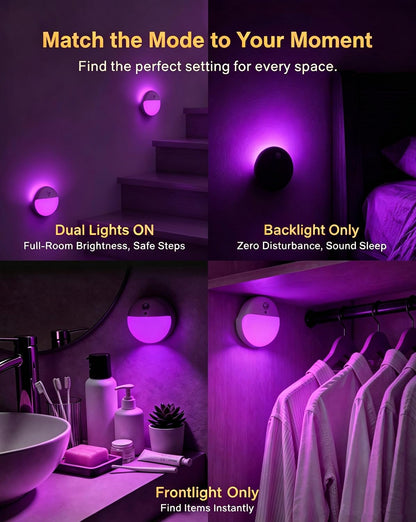Small Motion Sensor Amber Night Light Battery Operated, Toilet Light | 2 Pack, 3 Modes, Dimmable 1-15lm, Dim Light Soft Glow, No Plug, Wireless Stick on Light for Bedroom, Sleep, Bathroom, Kids