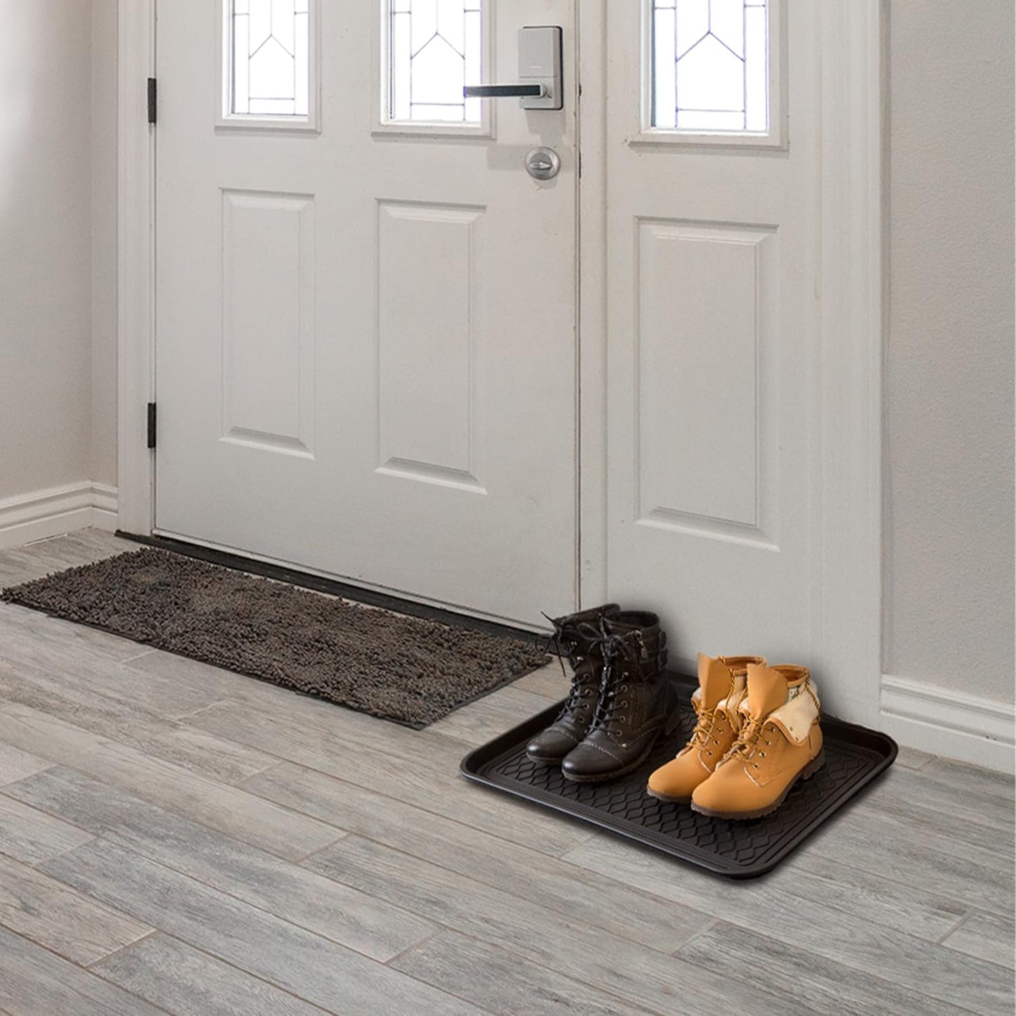 Stalwart All-Weather Outdoor or Indoor Boot Tray, Black | Weather-Resistant Hard Plastic Shoe Mat with Raised Edge for Deck, Patio, or Entryway Decor