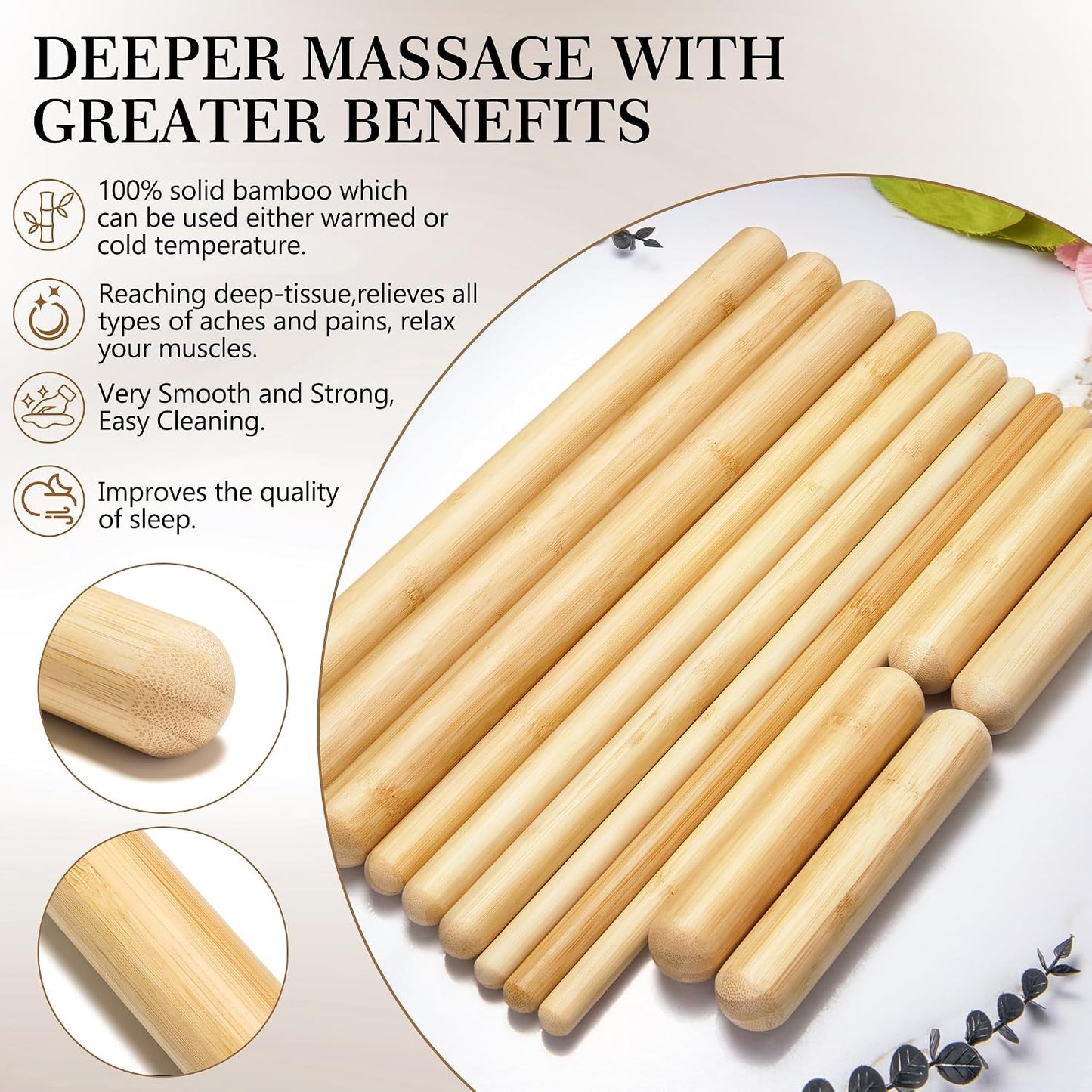 Bamboo Massage Sticks,Guasha Massage Roller Tool for Body Shaping & Relaxing Muscles 5pcs (0.59Inch*15Inch)