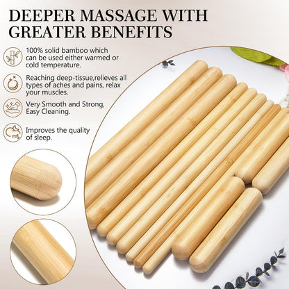 Bamboo Massage Sticks,Guasha Massage Roller Tool for Body Shaping & Relaxing Muscles 5pcs (0.59Inch*15Inch)