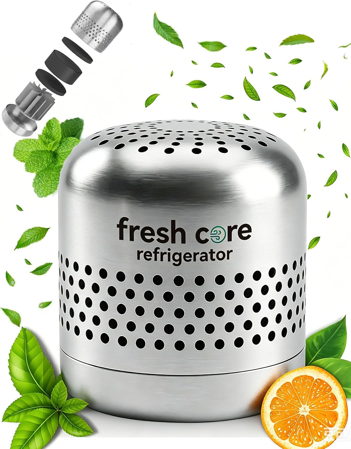 Refrigerator Deodorizer, Nano-Catalytic Stainless Steel Odor Eliminator, Compact Storage Design, Extends Grocery Life, 10-Year Odor Eliminator for Fridge Freezer Car Closet，1Pcs