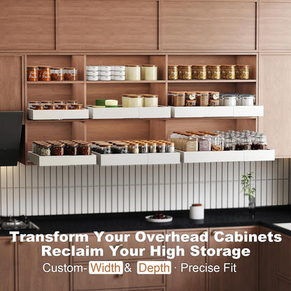 Fokyfok Pull Out Cabinet Organizer,23"-31"W,17"-24"D,Expandable,Adhesive | No Drill,5 Rails,Adjustable Slide out Drawers for Kitchen,Pantry,Roll out Shelves,Cabinets Without Lip,Framless,White,1PC