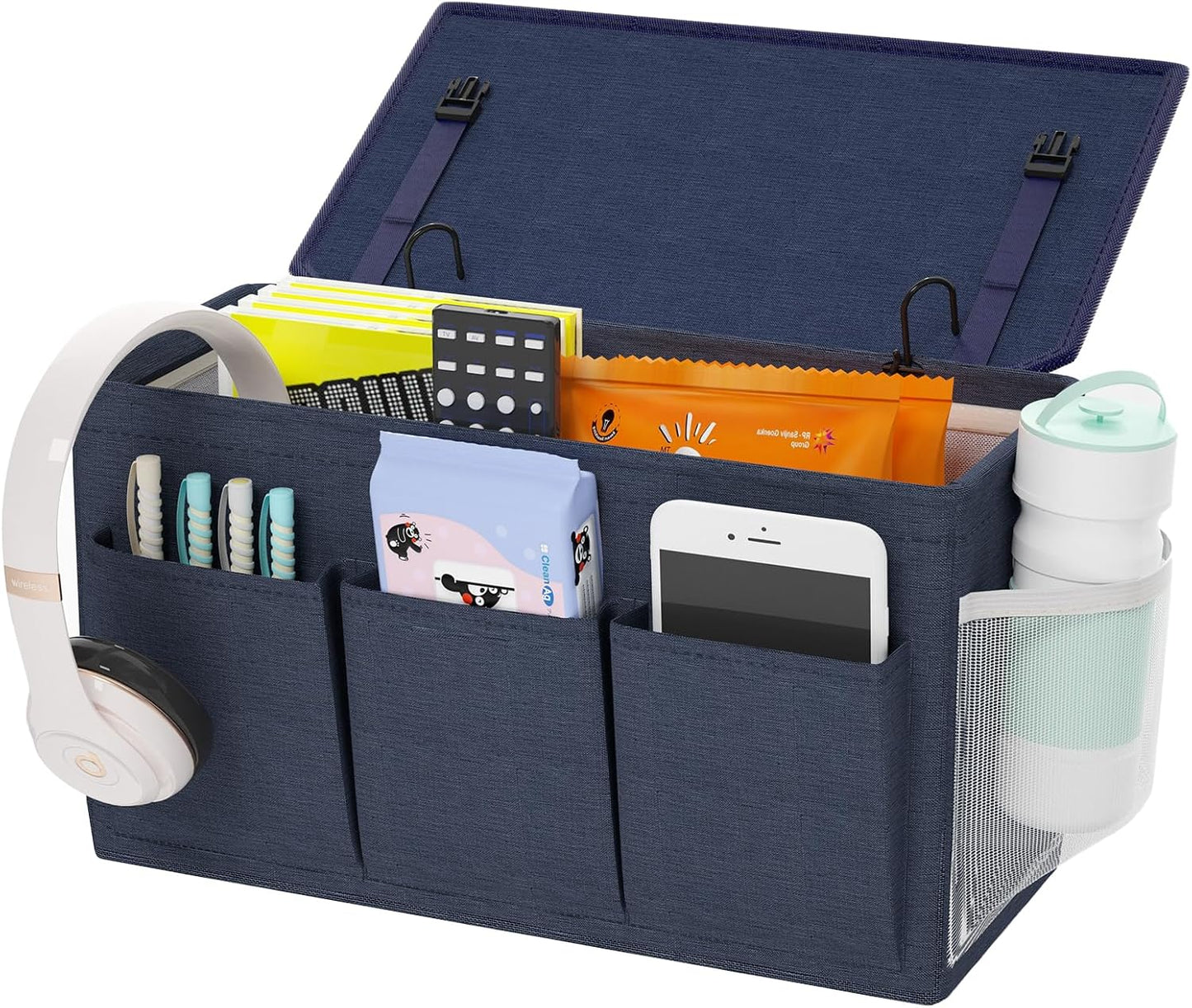 Bedside Caddy Bedside Storage Hanging Organizer for Bunk Dorm Bed Rail | Bed Caddy with Hooks, Top Bunks and Dorm Essentials for Water, Tissues, Tablets, Books, Phones, Remotes and Other Necessories