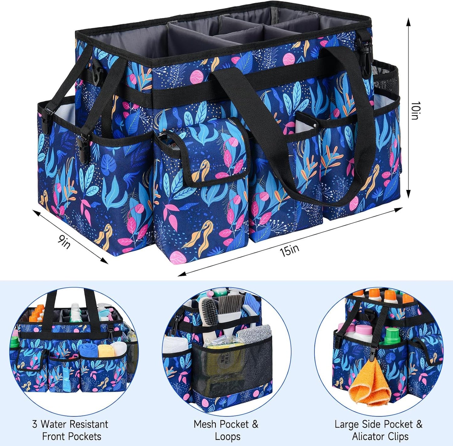 Cleaning Caddy Bag,Large Cleaning Supplies Organizer with Handle for Housekeepers,Purple
