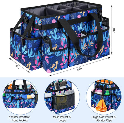 Cleaning Caddy Bag,Large Cleaning Supplies Organizer with Handle for Housekeepers,Purple
