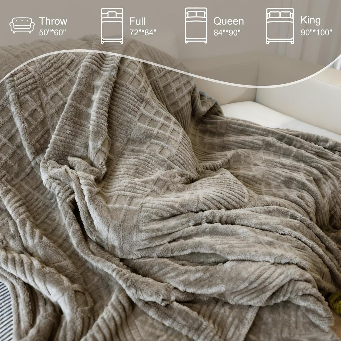 Heated Blanket Electric Throw, 50"X60" Heating Blanket Waffle with 12 Heat Levels, Fast Heating Blanket with 1-12H Timer, Overheat Protection with ETL & FCC for Bed Home Office Sofa (Light Gray）