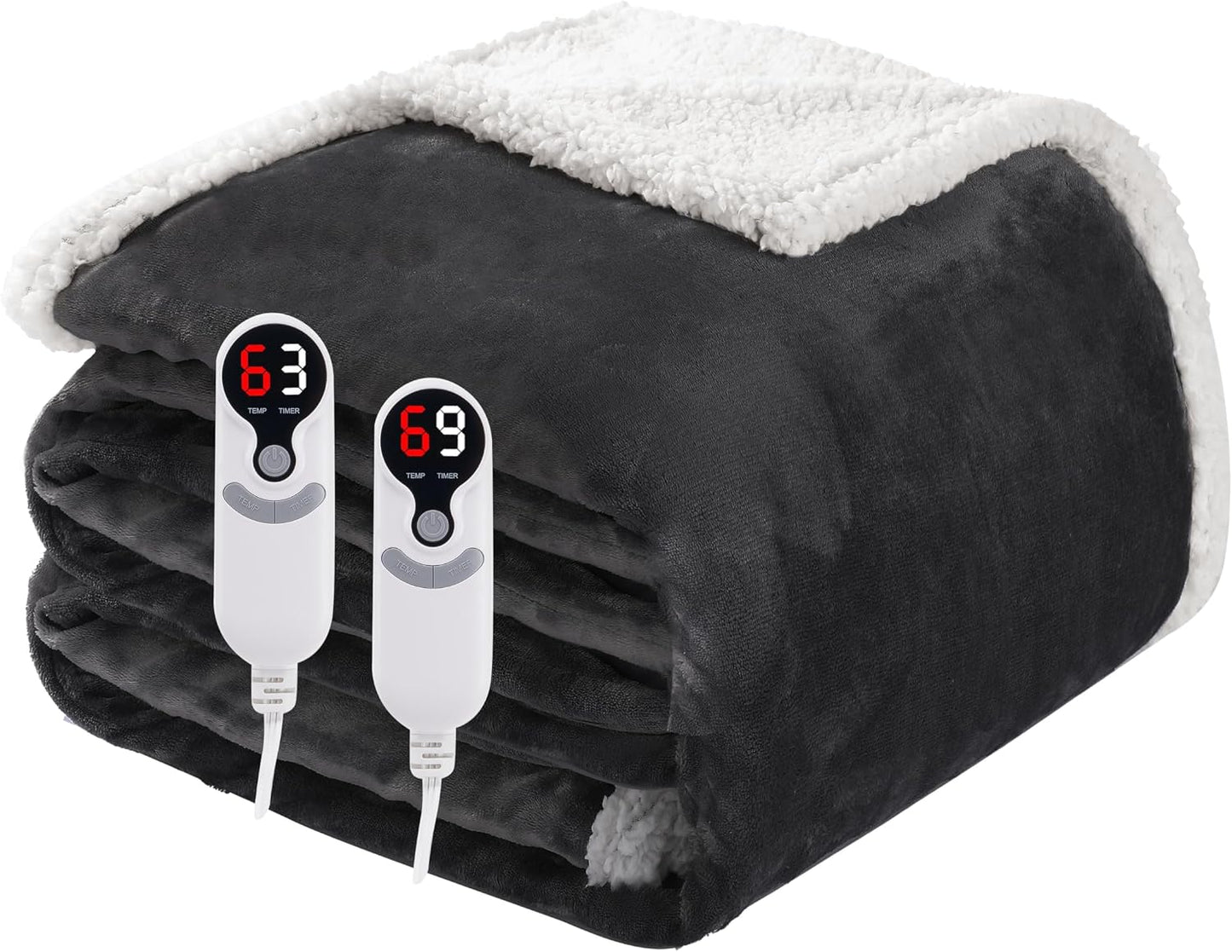 Soypipo Electric Heated Throw Blanket 50"x60", Faux Fur Plush with 4 Heat Settings & 2/4/8/10H Auto Shut-Off, Overheat Protection, Machine Washable, for Office & Chair, Dark Grey