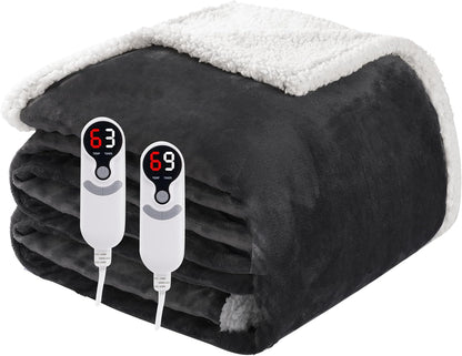 Soypipo Electric Heated Throw Blanket 50"x60", Faux Fur Plush with 4 Heat Settings & 2/4/8/10H Auto Shut-Off, Overheat Protection, Machine Washable, for Office & Chair, Dark Grey