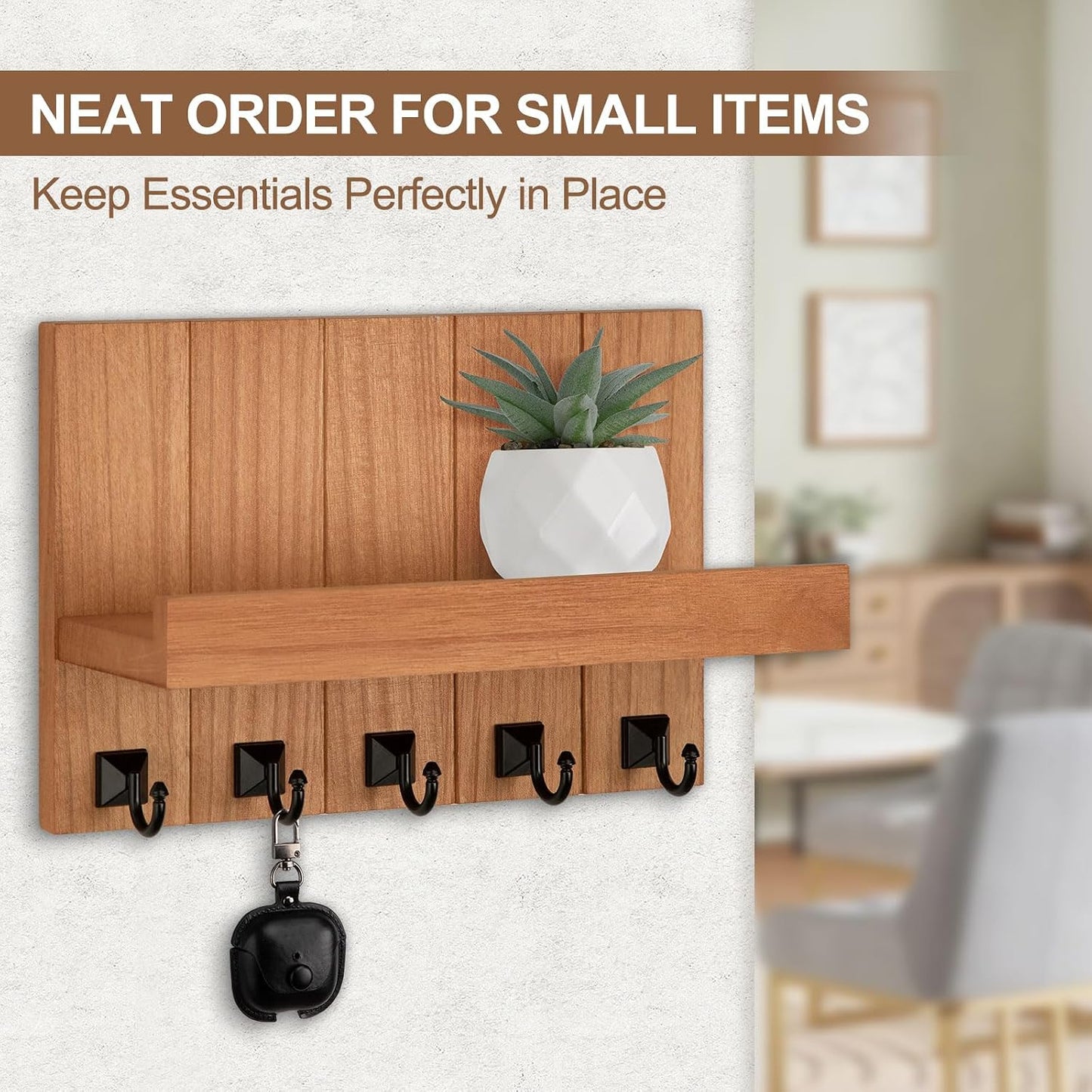 Key Holder for Wall, Decorative Key Holder with Shelf | Key and Mail Holder Wall Mount, Farmhouse Decor with 5 Key Hooks for Keys, Coats, ect.