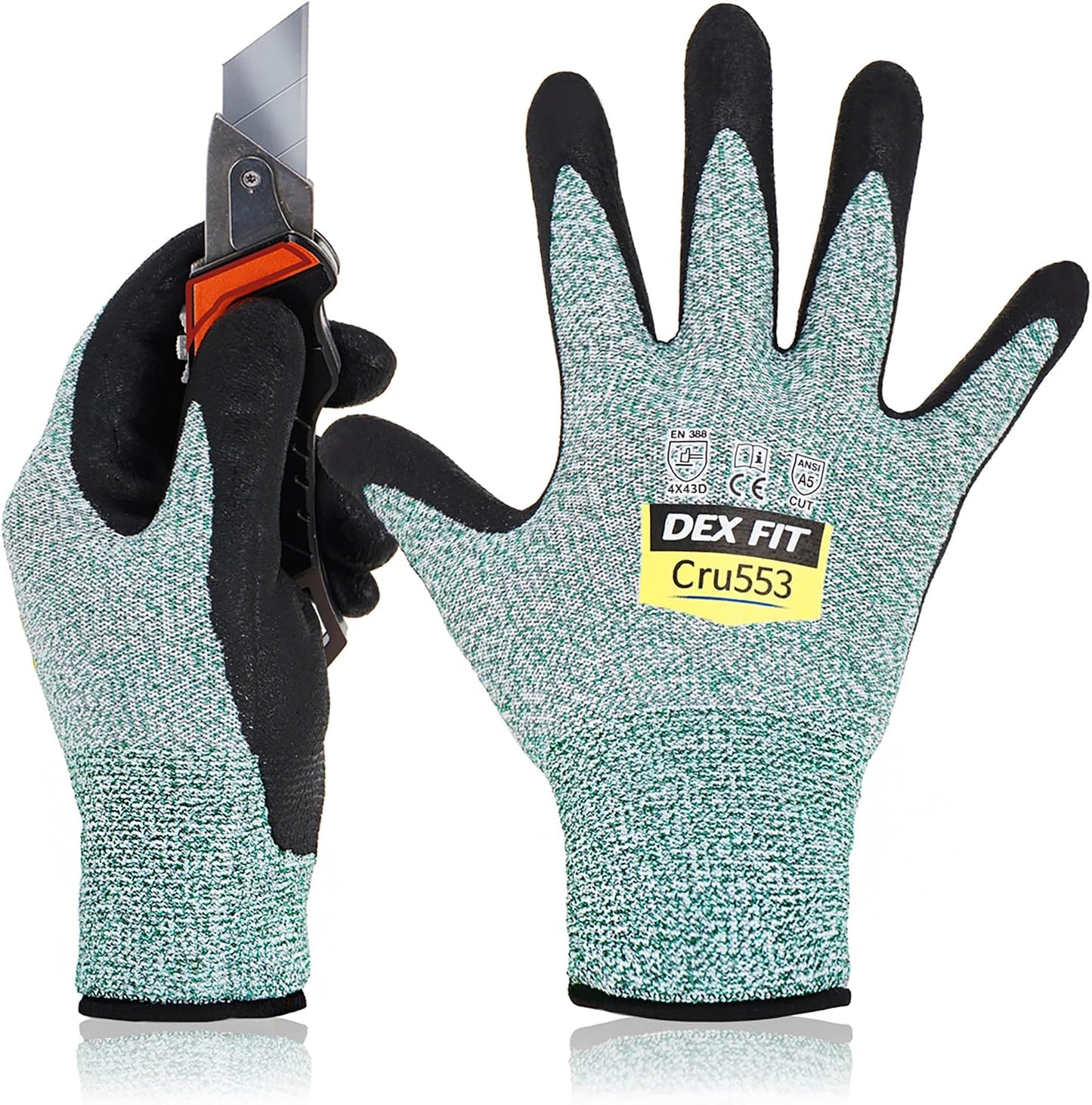 DEX FIT Level 5 Cut Resistant Gloves Cru553, 3D-Comfort Fit, Firm Grip, Thin & Lightweight, Touch-Screen Compatible, Durable, Breathable & Cool, Machine Washable; Grey L (9) 1 Pair