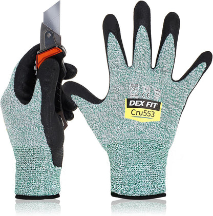 DEX FIT Level 5 Cut Resistant Gloves Cru553, 3D-Comfort Fit, Firm Grip, Thin & Lightweight, Touch-Screen Compatible, Durable, Breathable & Cool, Machine Washable; Grey L (9) 1 Pair